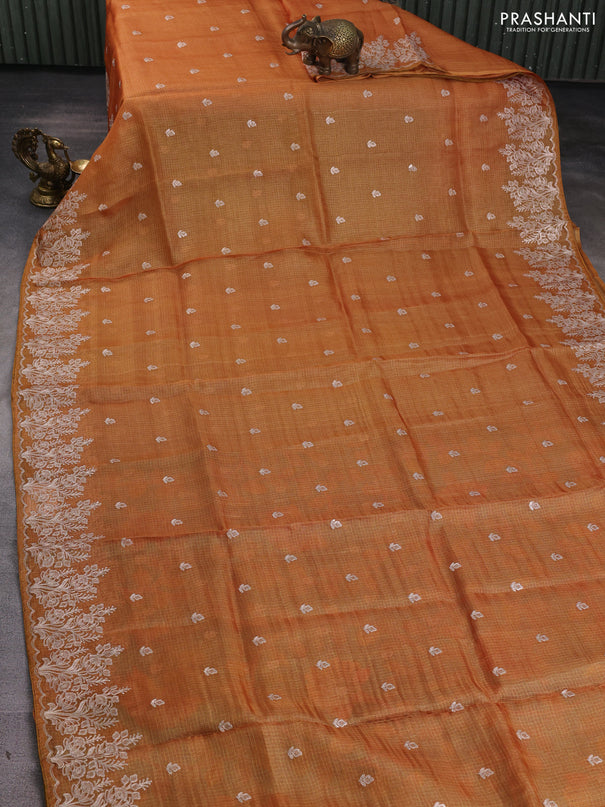 Silk kota saree dark mustard and light blue with pita work and kalamkari prints & pita work blouse