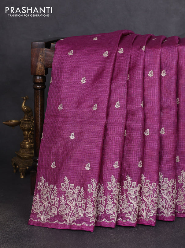 Silk kota saree purple with pita work and kalamkari prints & pita work blouse