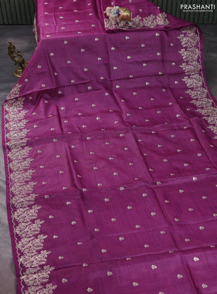 Silk kota saree purple with pita work and kalamkari prints & pita work blouse
