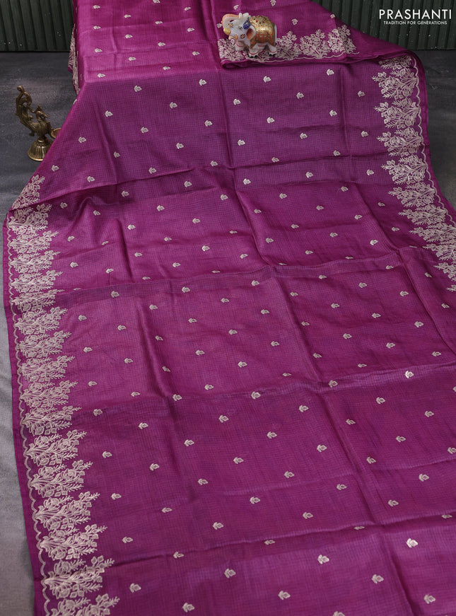 Silk kota saree purple with pita work and kalamkari prints & pita work blouse