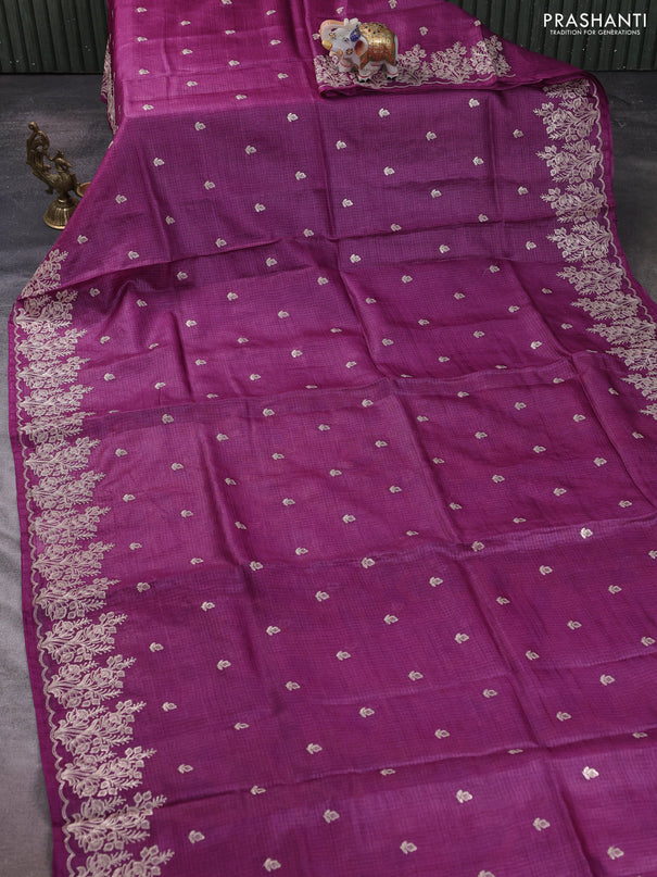 Silk kota saree purple with pita work and kalamkari prints & pita work blouse