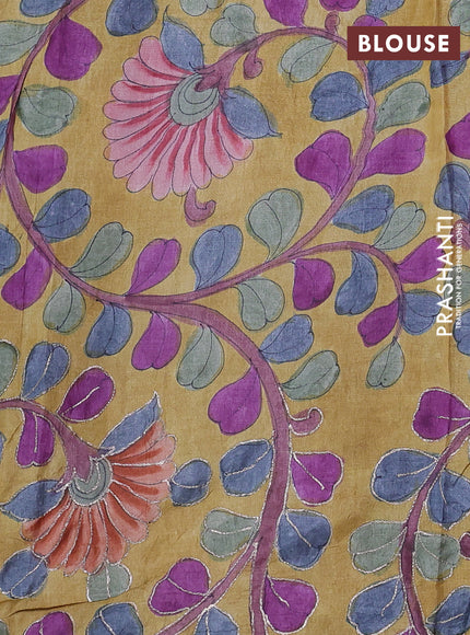 Silk kota saree purple with pita work and kalamkari prints & pita work blouse