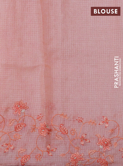 Silk kota saree peach orange with embroidery work buttas and floral embroidery work border