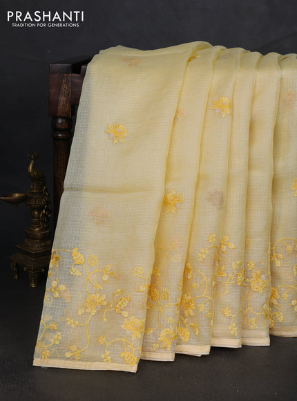 Silk kota saree pale yellow with embroidery work buttas and floral embroidery work border
