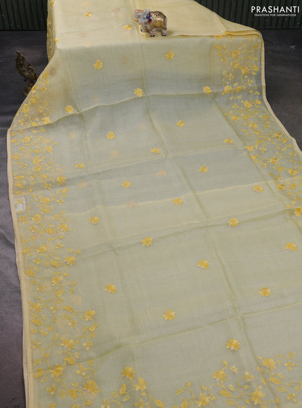 Silk kota saree pale yellow with embroidery work buttas and floral embroidery work border