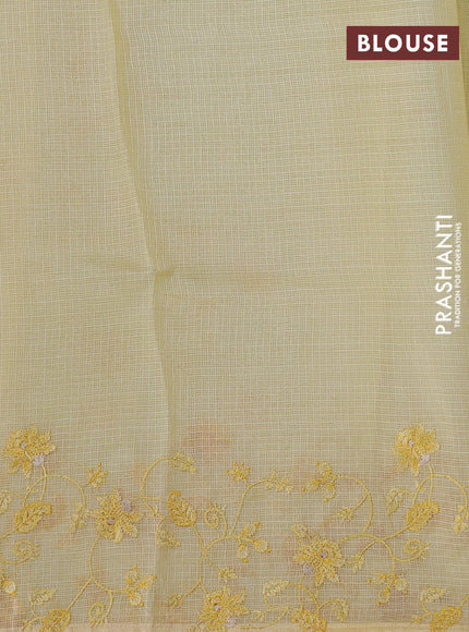 Silk kota saree pale yellow with embroidery work buttas and floral embroidery work border