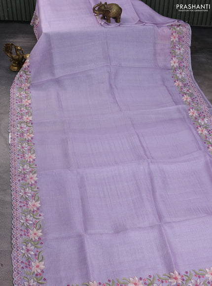 Silk kota saree lavender with plain body and floral embroidery border