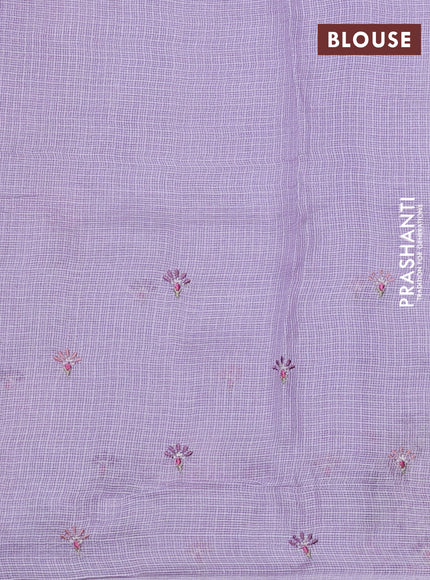 Silk kota saree lavender with plain body and floral embroidery border