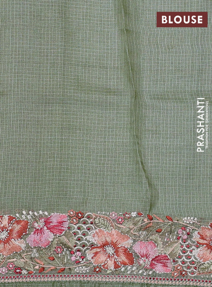 Silk kota saree pastel green with embroidery work buttas and floral embroidery work border