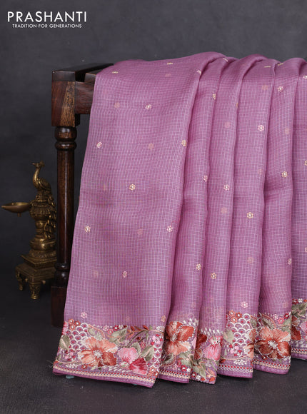 Silk kota saree pastel purple with embroidery work buttas and floral embroidery work border