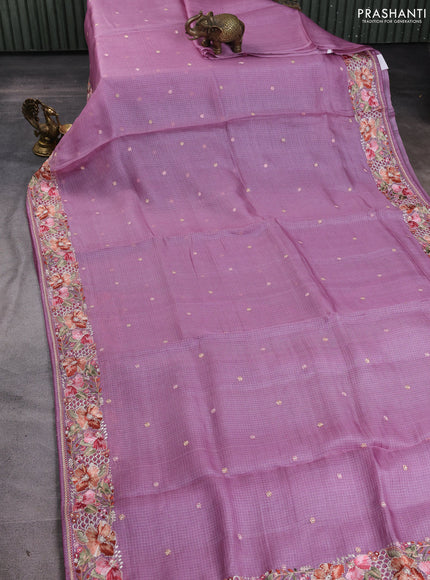 Silk kota saree pastel purple with embroidery work buttas and floral embroidery work border