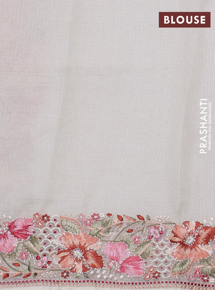 Silk kota saree cream with embroidery work buttas and floral embroidery work border