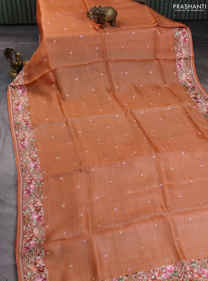 Silk kota saree rust shade with embroidery work buttas and floral embroidery work border