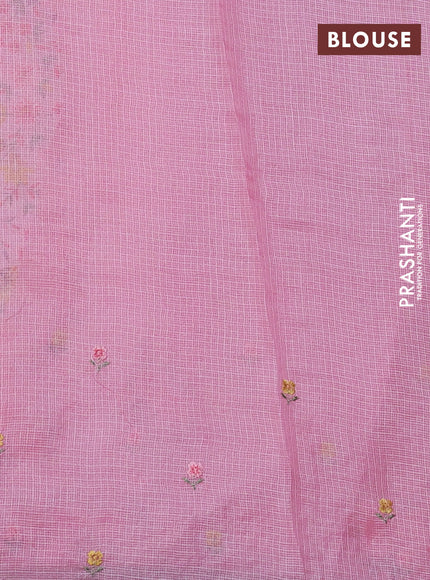 Silk kota saree light pink with floral embroidery work buttas and embroidery work border