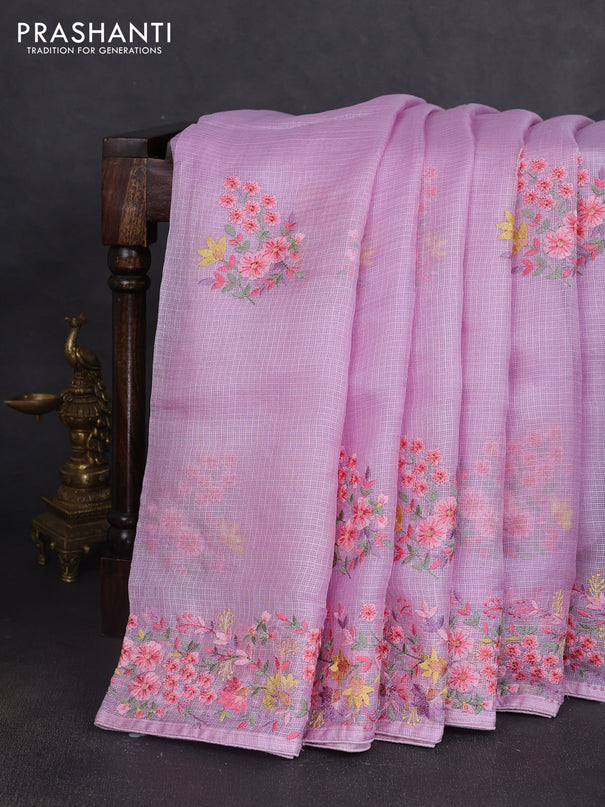 Silk kota saree lavender with floral embroidery work buttas and embroidery work border