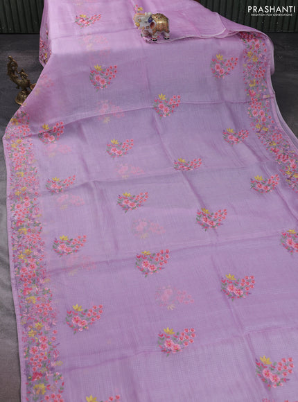 Silk kota saree lavender with floral embroidery work buttas and embroidery work border
