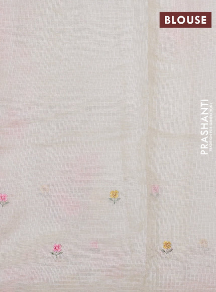Silk kota saree cream with floral embroidery work buttas and embroidery work border