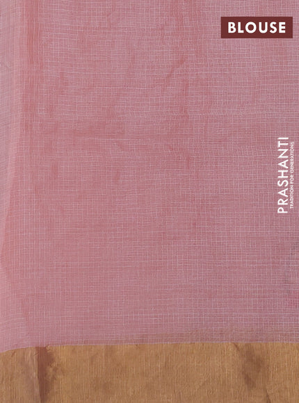 Silk kota saree peach shade with allover floral embroidery work and zari woven border
