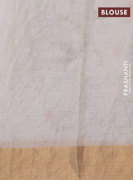 Silk kota saree cream with allover floral embroidery work and zari woven border