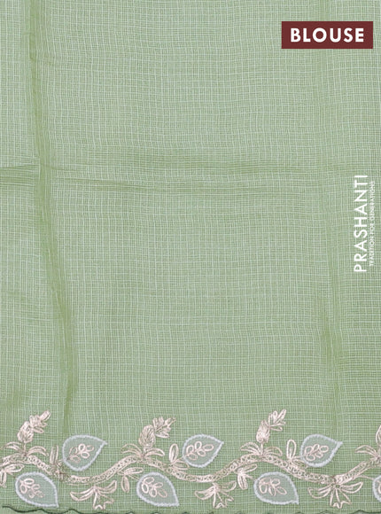 Silk kota saree pista green with plain body and embroidery work border