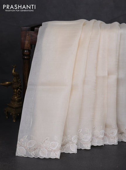 Silk kota saree off white with plain body and embroidery work border