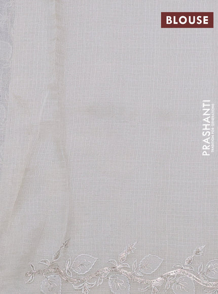 Silk kota saree off white with plain body and embroidery work border