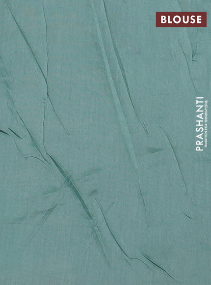 Silk kota saree teal green with allover zari weaves and embroidery work border