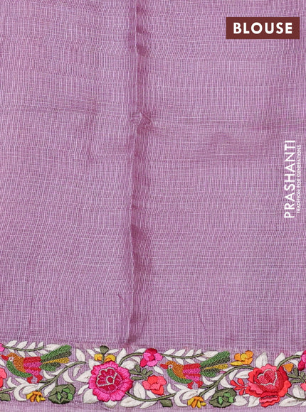 Silk kota saree lavender shade with allover zari weaves and embroidery work border