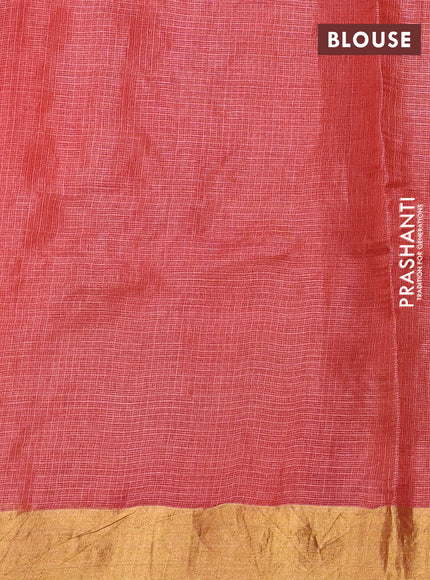 Silk kota saree dark peach with allover embroidery work and zari woven border