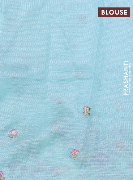 Silk kota saree light blue with embroidery work buttas and floral embroidery work border