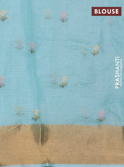 Silk kota saree light blue with allover embroidery work and zari woven border