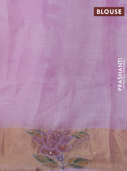 Silk kota saree lavender with prints and zari woven embroidery border