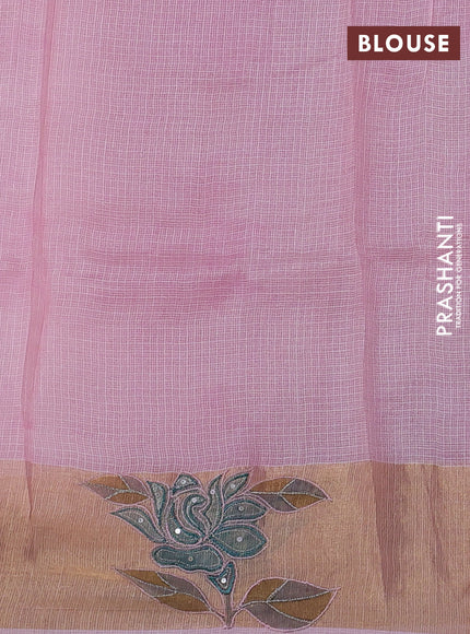 Silk kota saree light pink with prints and zari woven embroidery border