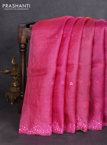 Silk kota saree dark peach and magenta pink with mirror embroidery buttas and mirror embroidery work border