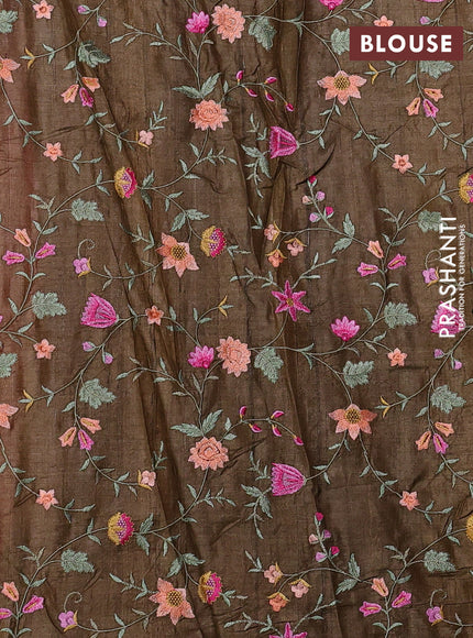 Silk kota saree dark peach and magenta pink with mirror embroidery buttas and mirror embroidery work border