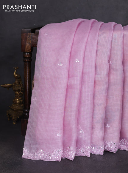 Silk kota saree mild lavender with mirror embroidery buttas and mirror embroidery work border