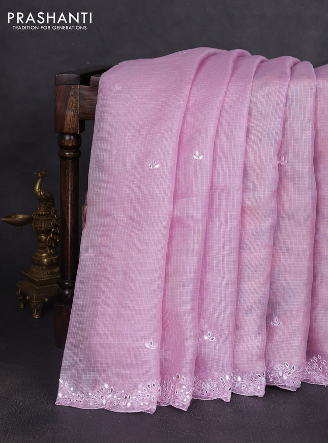 Silk kota saree mild lavender with mirror embroidery buttas and mirror embroidery work border
