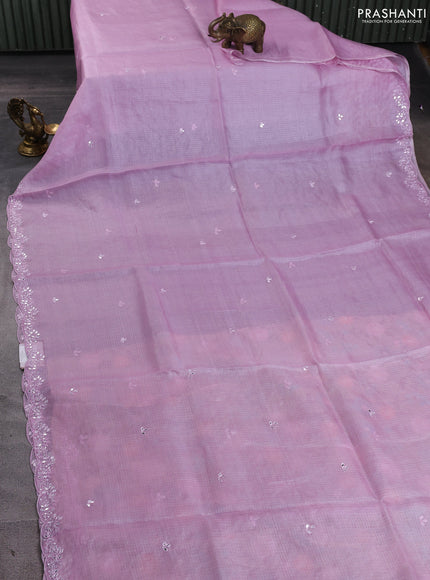 Silk kota saree mild lavender with mirror embroidery buttas and mirror embroidery work border