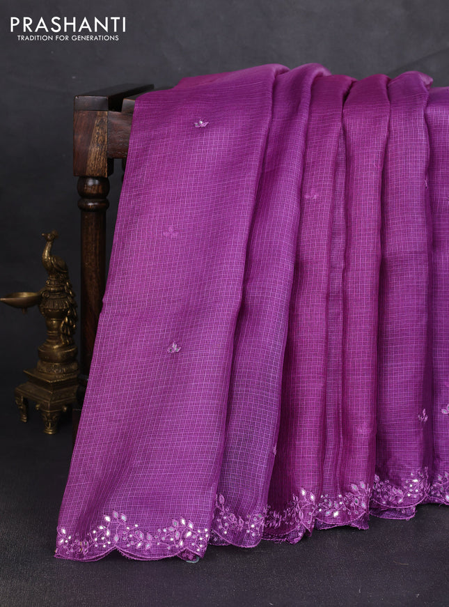Silk kota saree purple with mirror embroidery buttas and mirror embroidery work border