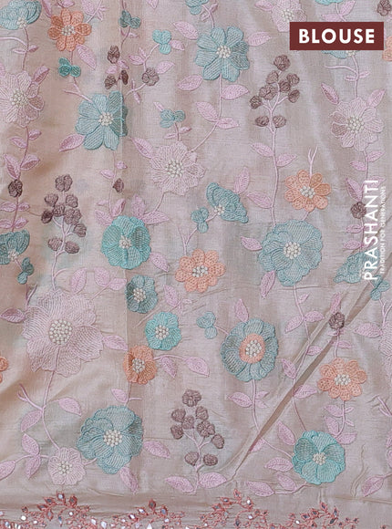 Silk kota saree peach orange and cream with mirror embroidery buttas and mirror embroidery work border