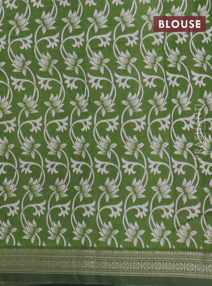 Semi maheswari cotton saree mustard yellow and sap green with allover kalamkari prints and zari woven border