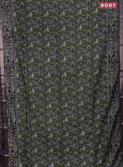 Semi maheswari cotton saree green and deep purple with allover kalamkari prints and zari woven border