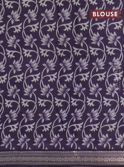 Semi maheswari cotton saree green and deep purple with allover kalamkari prints and zari woven border