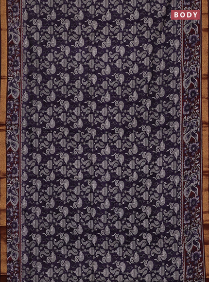 Semi maheswari cotton saree deep violet and deep maroon with allover kalamkari prints and zari woven border