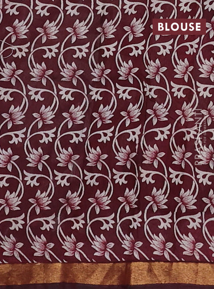 Semi maheswari cotton saree deep violet and deep maroon with allover kalamkari prints and zari woven border
