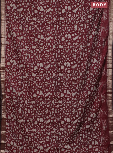 Semi maheswari cotton saree deep maroon with allover prints and zari woven border