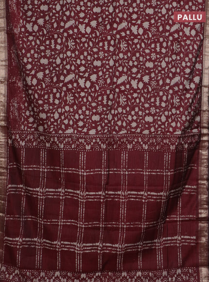 Semi maheswari cotton saree deep maroon with allover prints and zari woven border