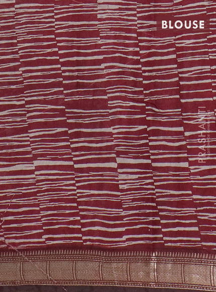 Semi maheswari cotton saree deep maroon with allover prints and zari woven border