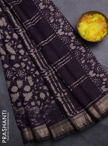 Semi maheswari cotton saree deep jamun with allover prints and zari woven border