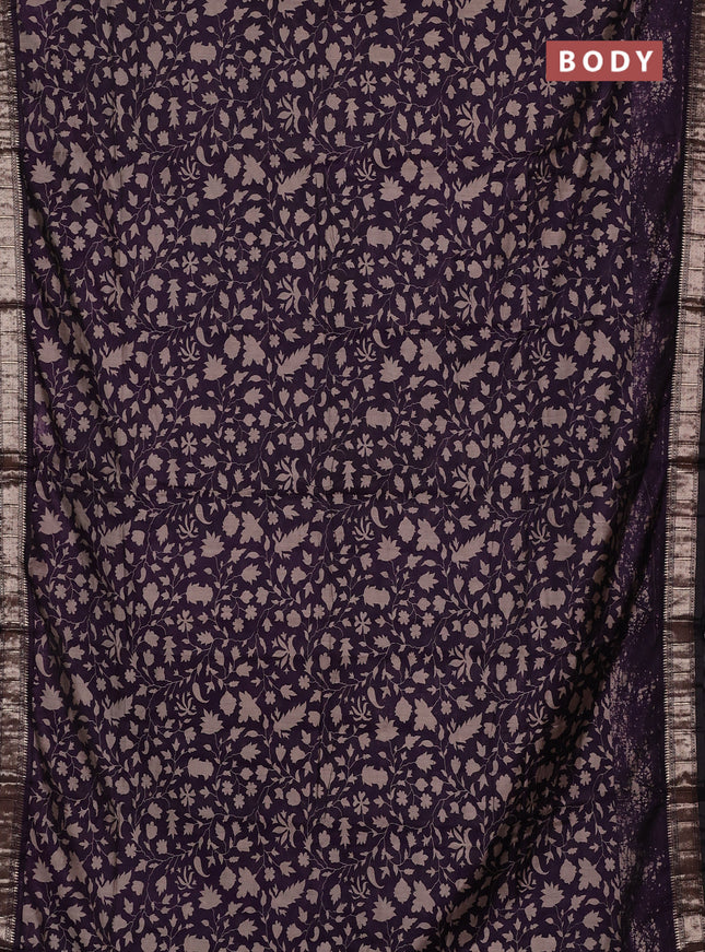 Semi maheswari cotton saree deep jamun with allover prints and zari woven border